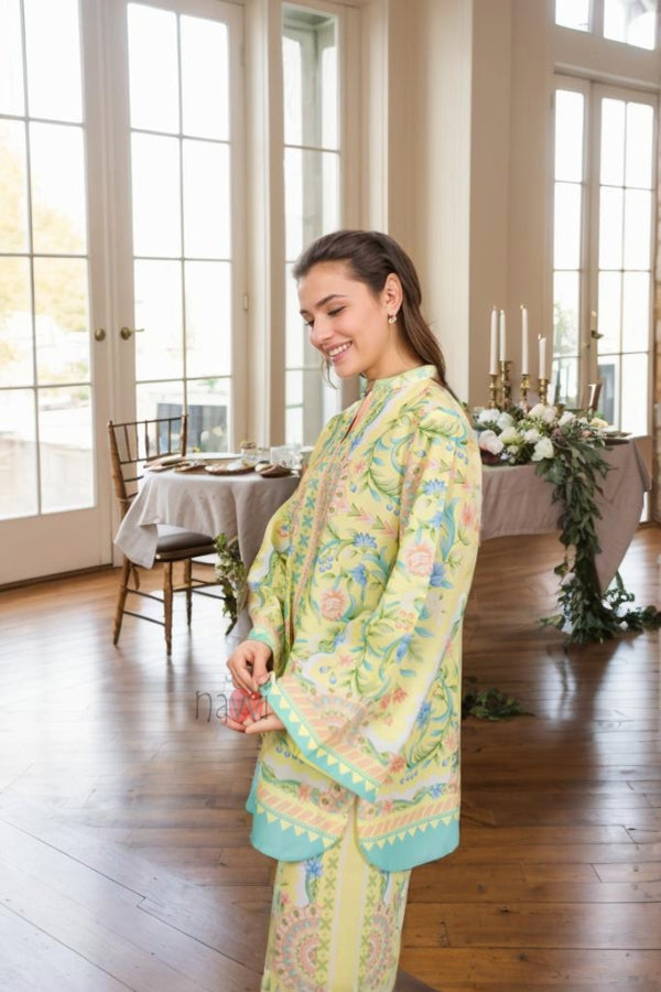 Yellow and Turquoise Floral Printed Co-Ord Set