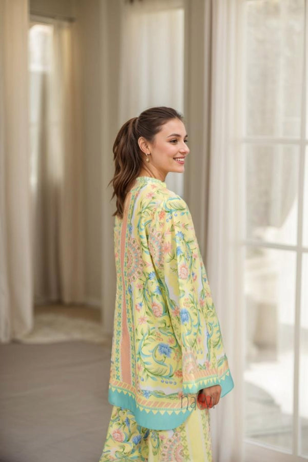 Yellow and Turquoise Floral Printed Co-Ord Set