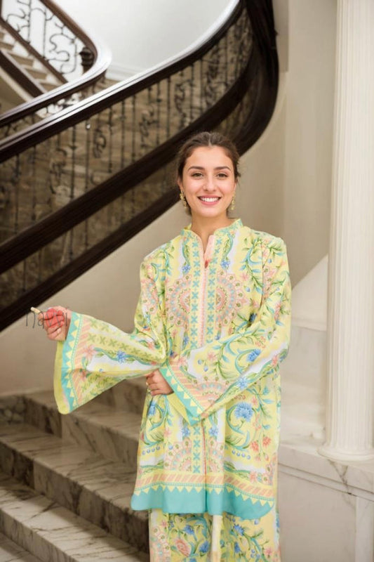 Yellow and Turquoise Floral Printed Co-Ord Set